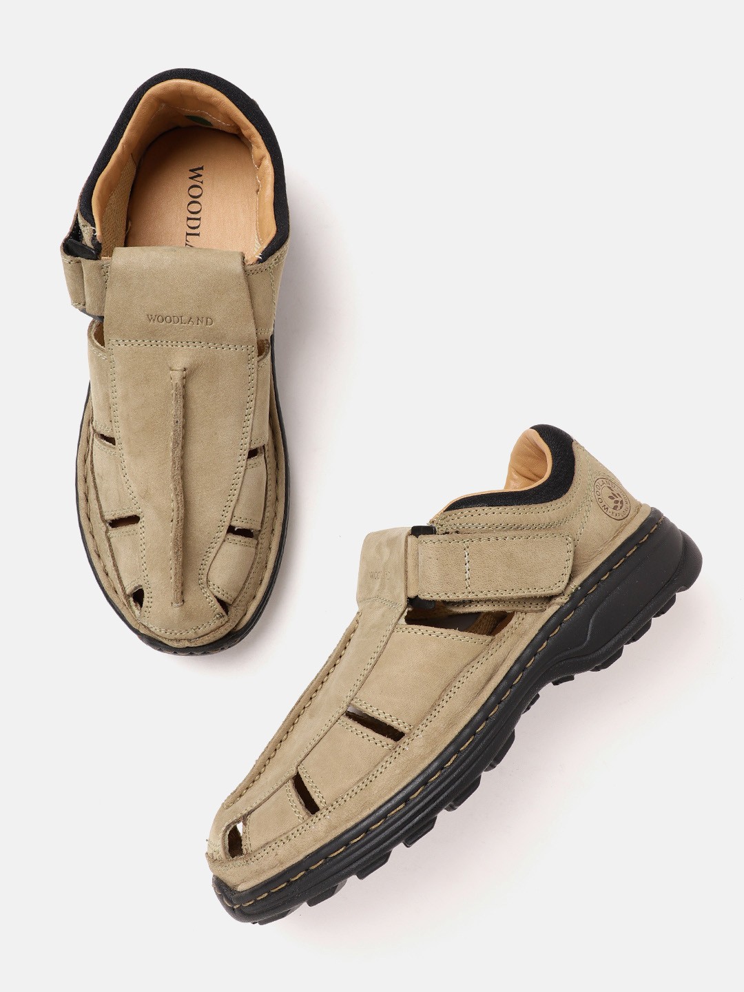 

Woodland Men Nubuck Leather Shoe-Style Sandals, Khaki