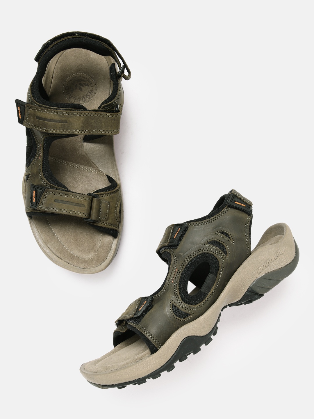 

Woodland Men Nubuck Leather Comfort Sandals, Olive