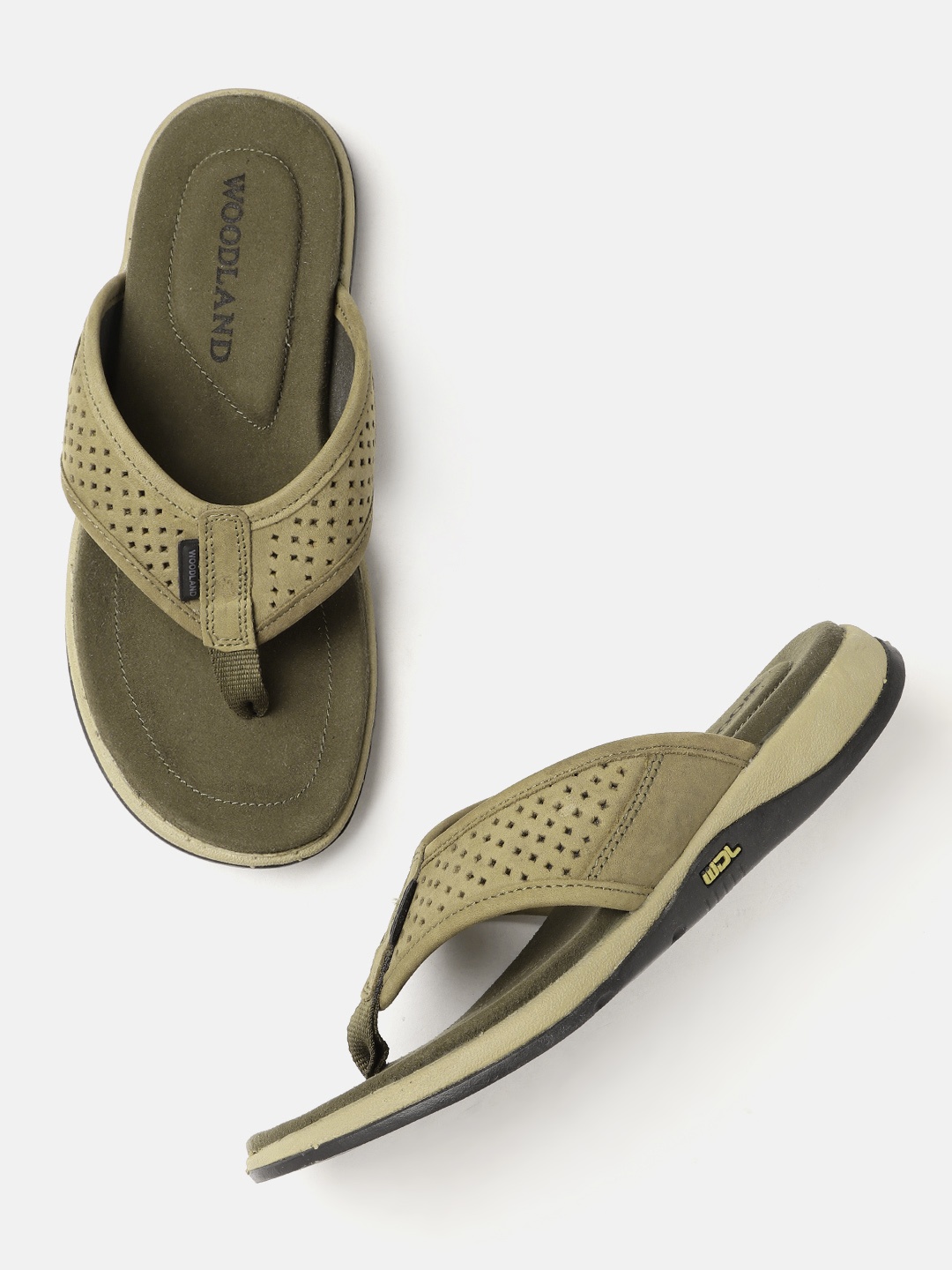 

Woodland Men Perforated Leather Comfort Sandals, Khaki
