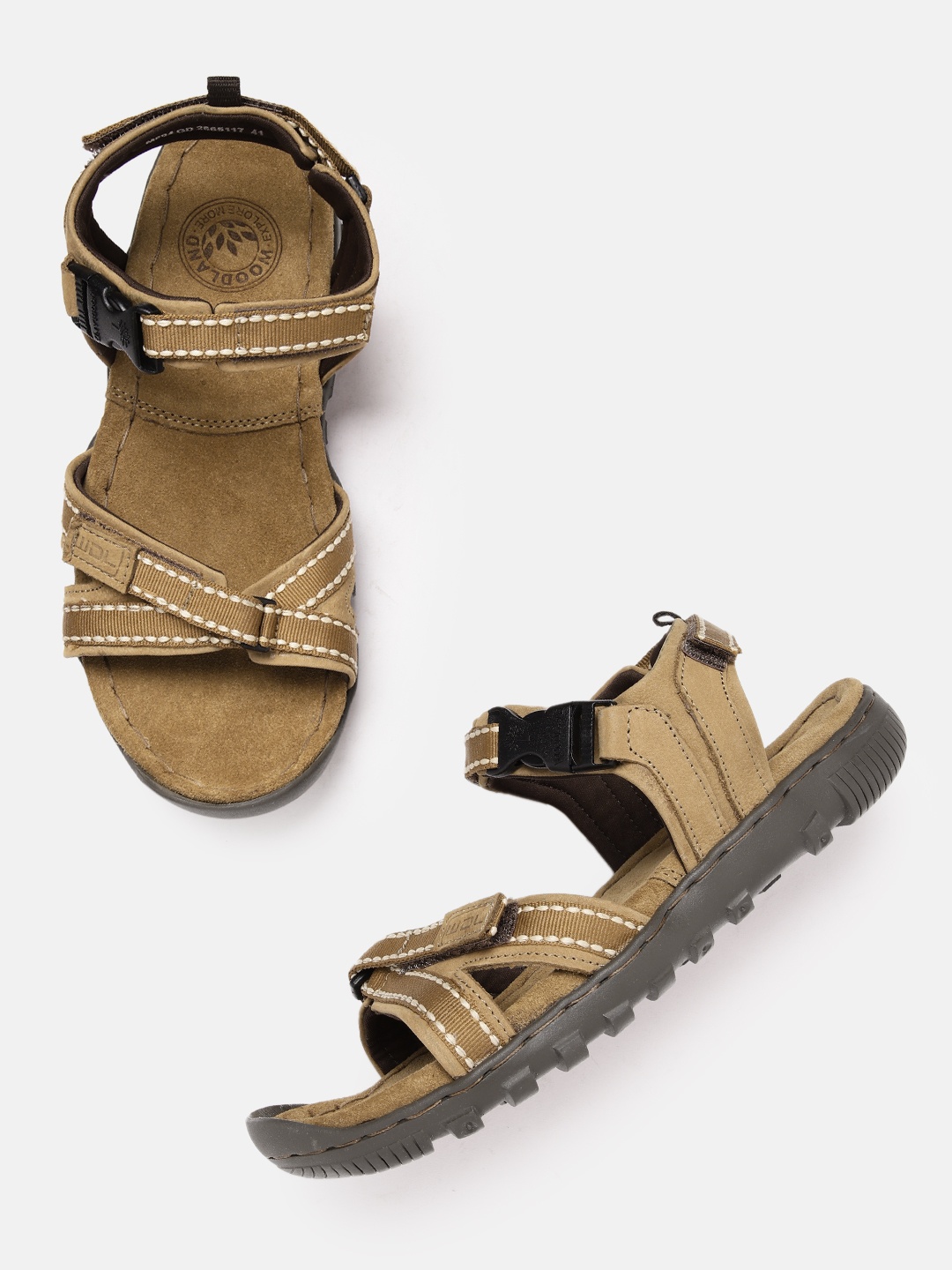 

Woodland Men Nubuck Leather Comfort Sandals, Camel brown