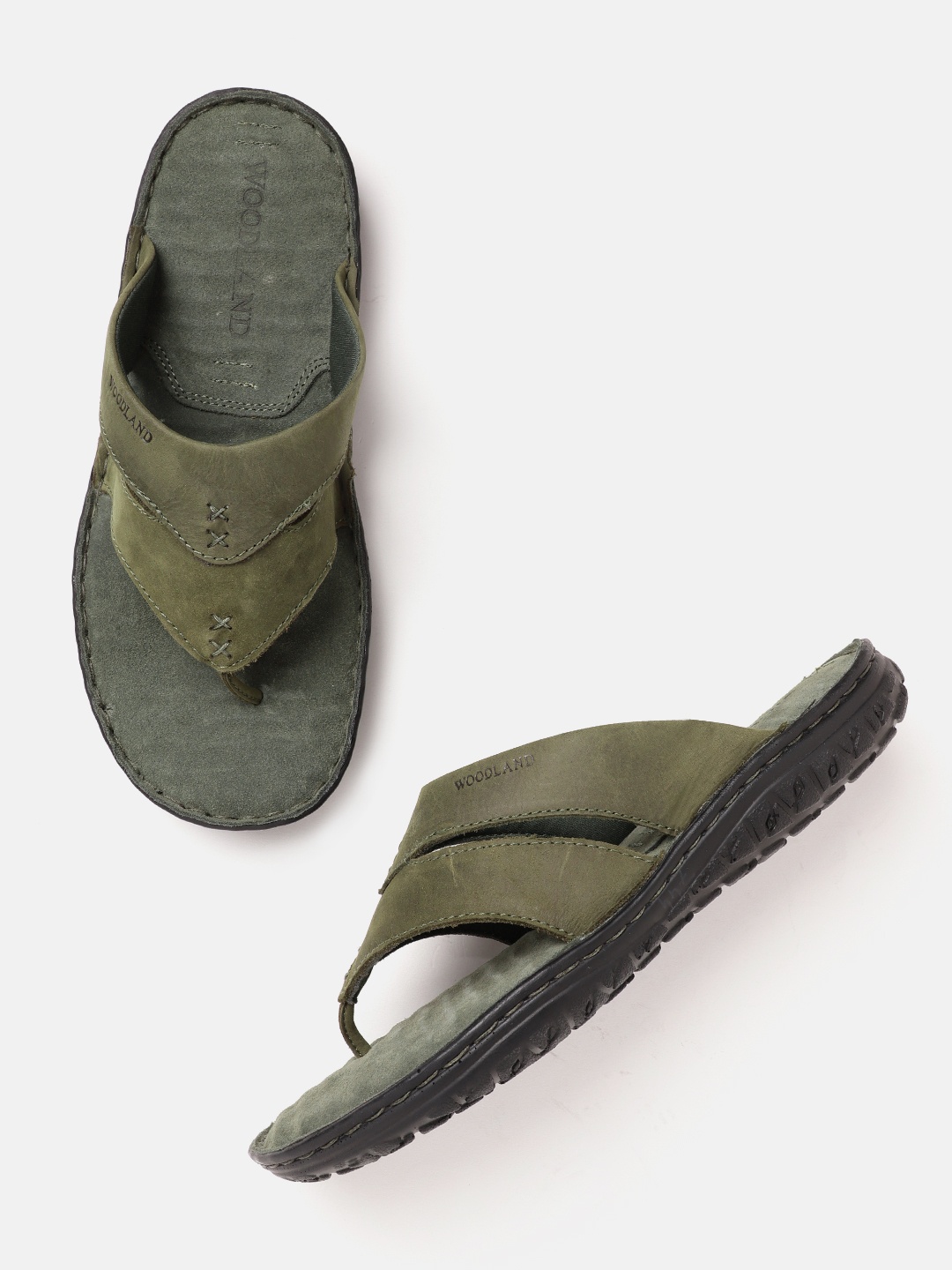 

Woodland Men Nubuck Leather Comfort Sandals, Olive