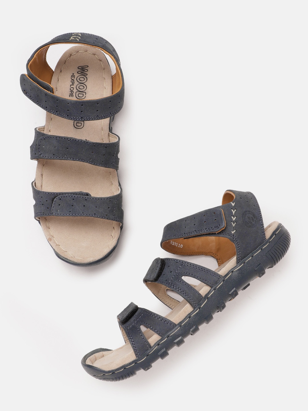 

Woodland Men Nubuck Leather Perforated Comfort Sandals, Navy blue