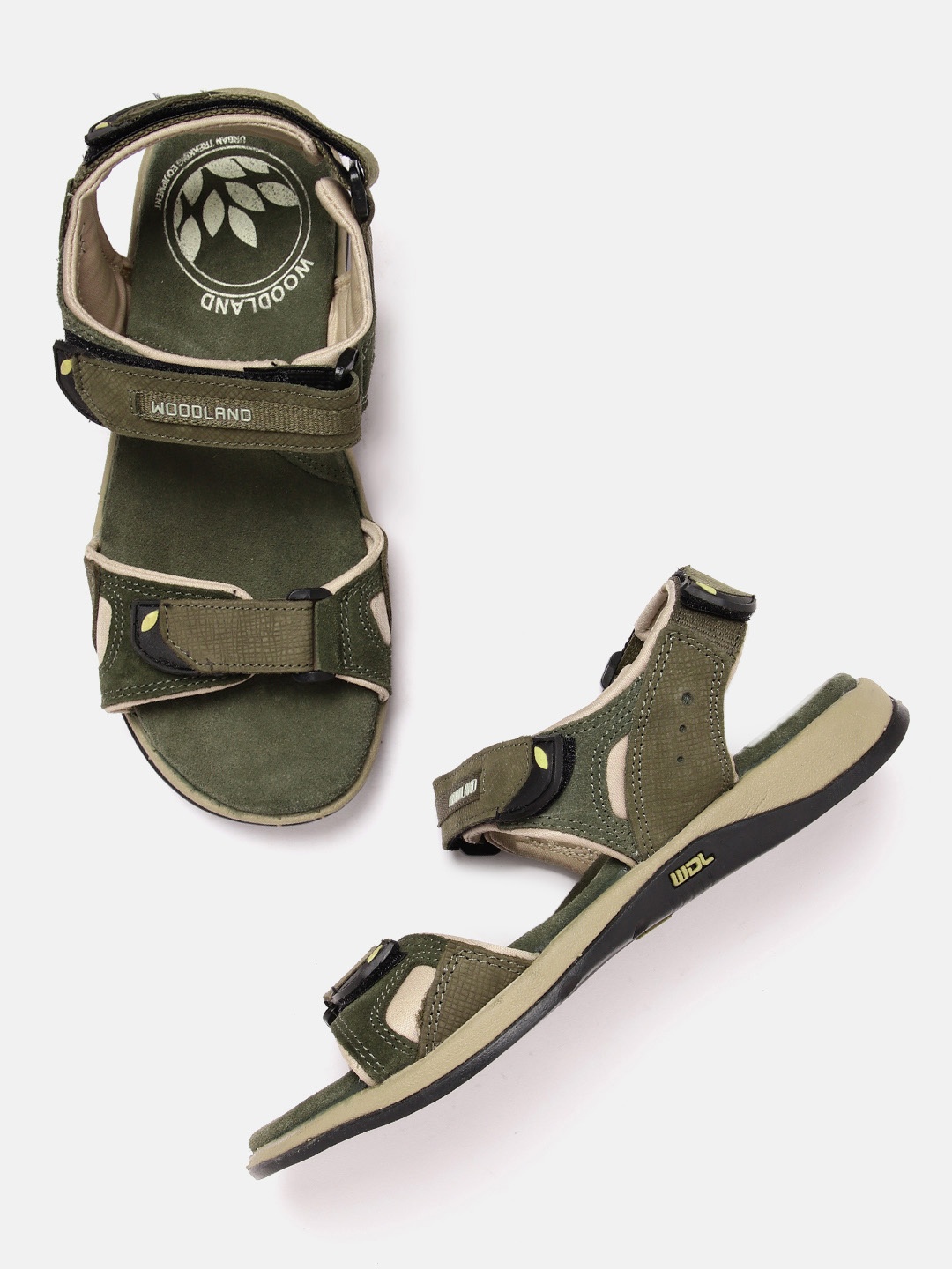 

Woodland Men Nubuck Leather Comfort Sandals, Olive
