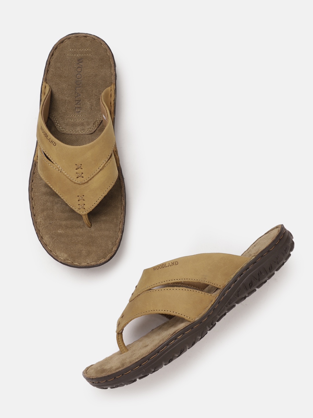 

Woodland Men Nubuck Leather Comfort Sandals, Camel brown
