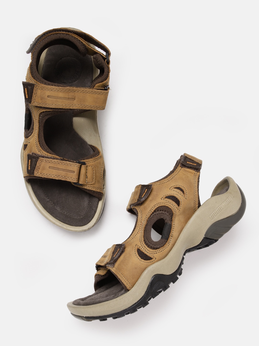 

Woodland Men Nubuck Leather Comfort Sandals, Camel brown