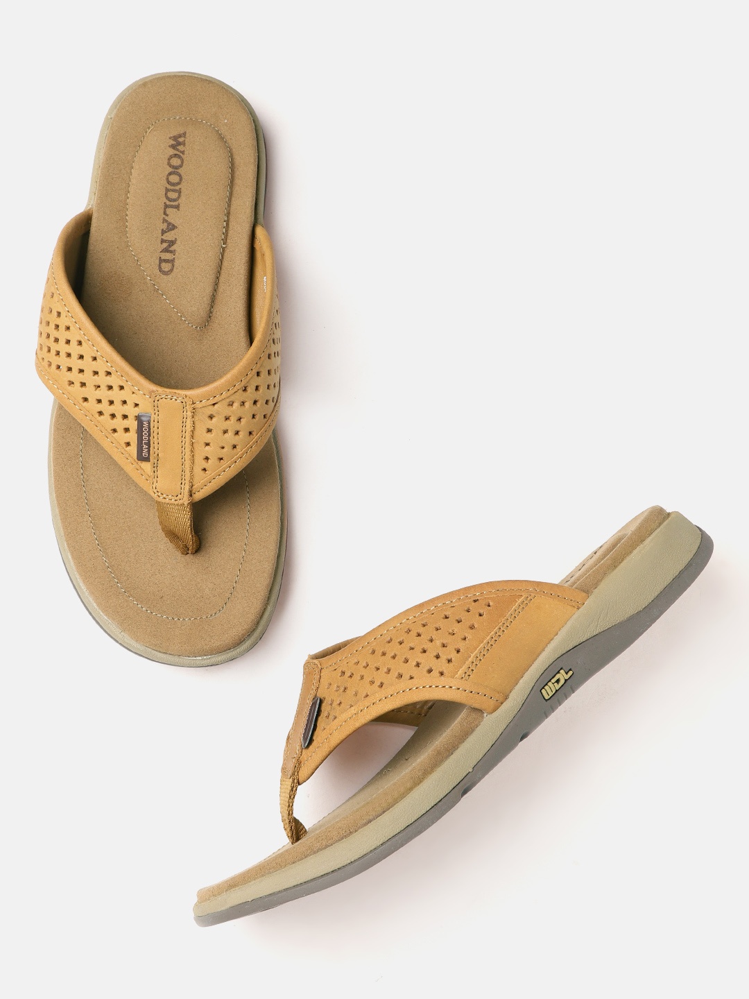 

Woodland Men Perforated Leather Comfort Sandals, Camel brown