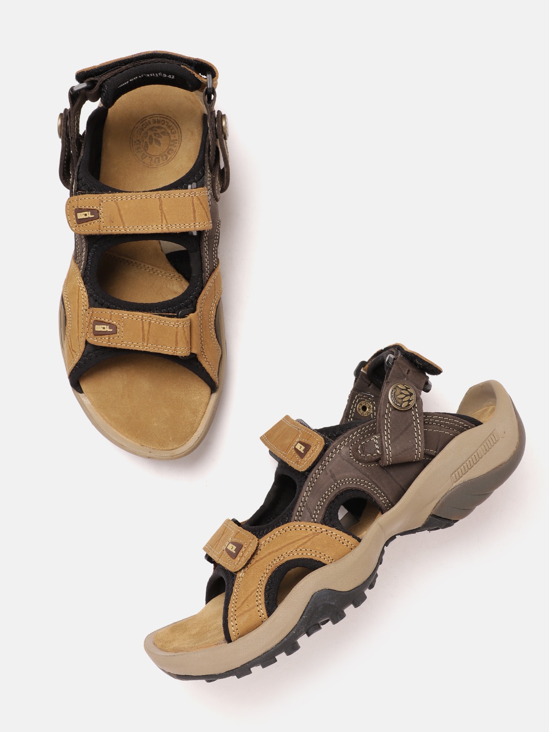 

Woodland Men Nubuck Leather Colourblocked Comfort Sandals, Tan