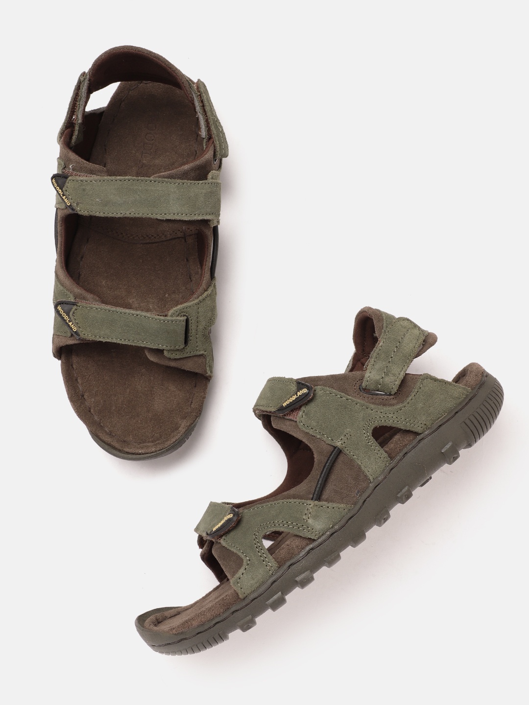 

Woodland Men Suede Leather Comfort Sandals, Olive