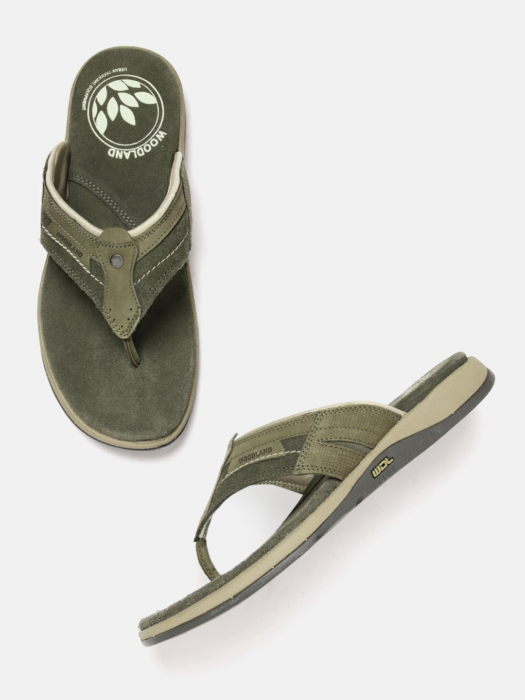 

Woodland Men Leather Comfort Sandals, Olive