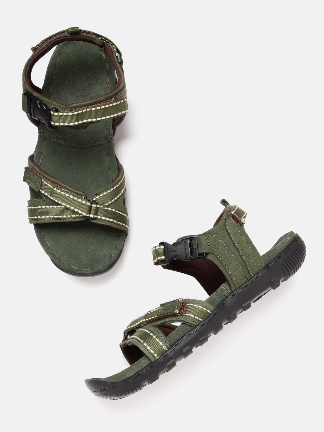 

Woodland Men Nubuck Leather Comfort Sandals, Olive