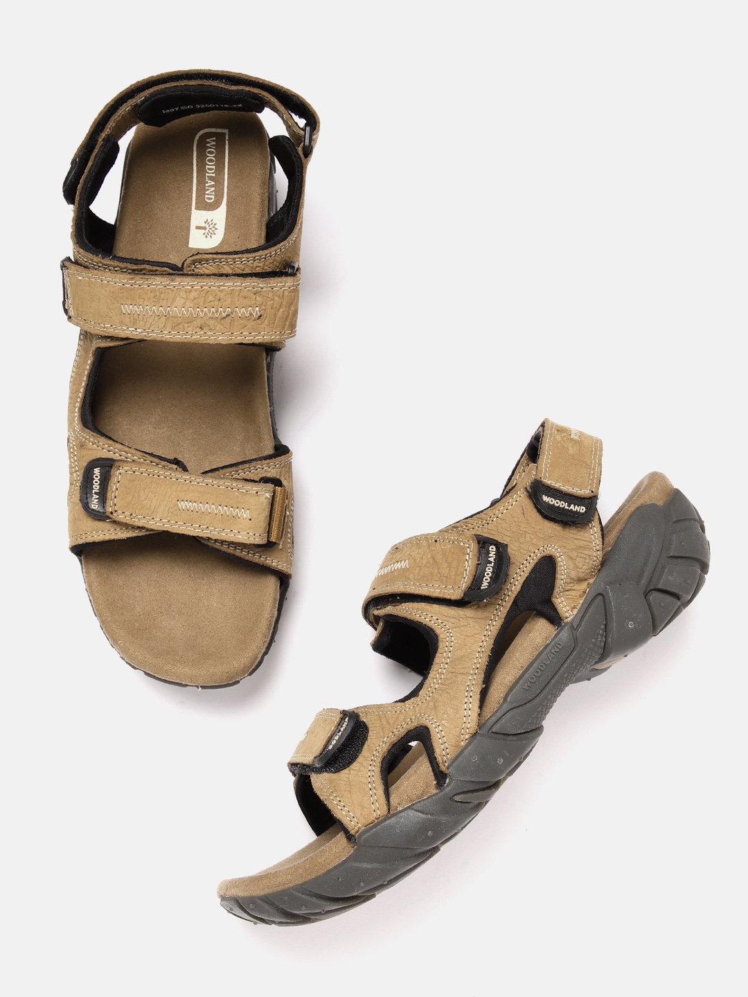 

Woodland Men Nubuck Leather Comfort Sandals, Camel brown