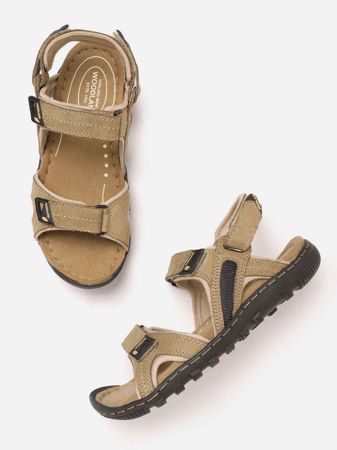 

Woodland Men Nubuck Leather Textured Comfort Sandals, Khaki