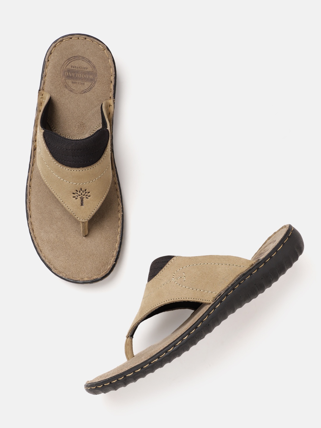 

Woodland Men Nubuck Leather Colourblocked Comfort Sandals, Khaki