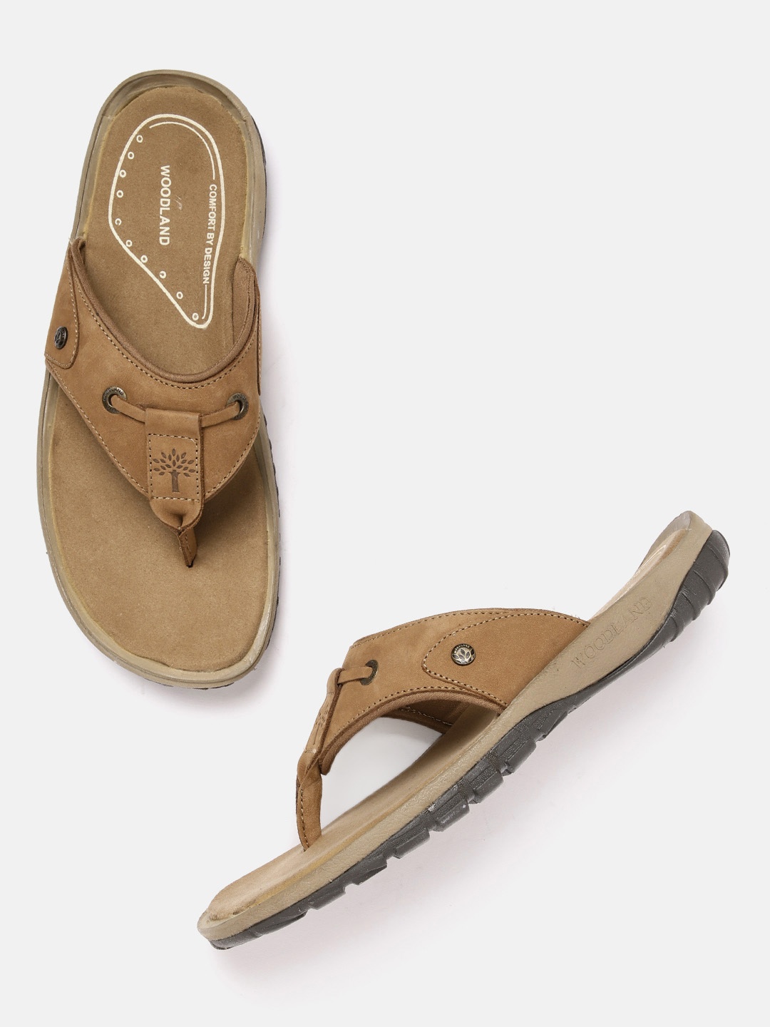 

Woodland Men Nubuck Leather Comfort Sandals, Camel brown