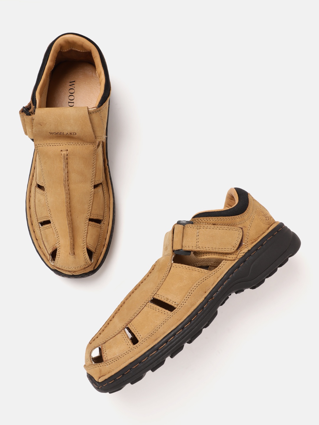 

Woodland Men Nubuck Leather Shoe-Style Sandals, Camel brown