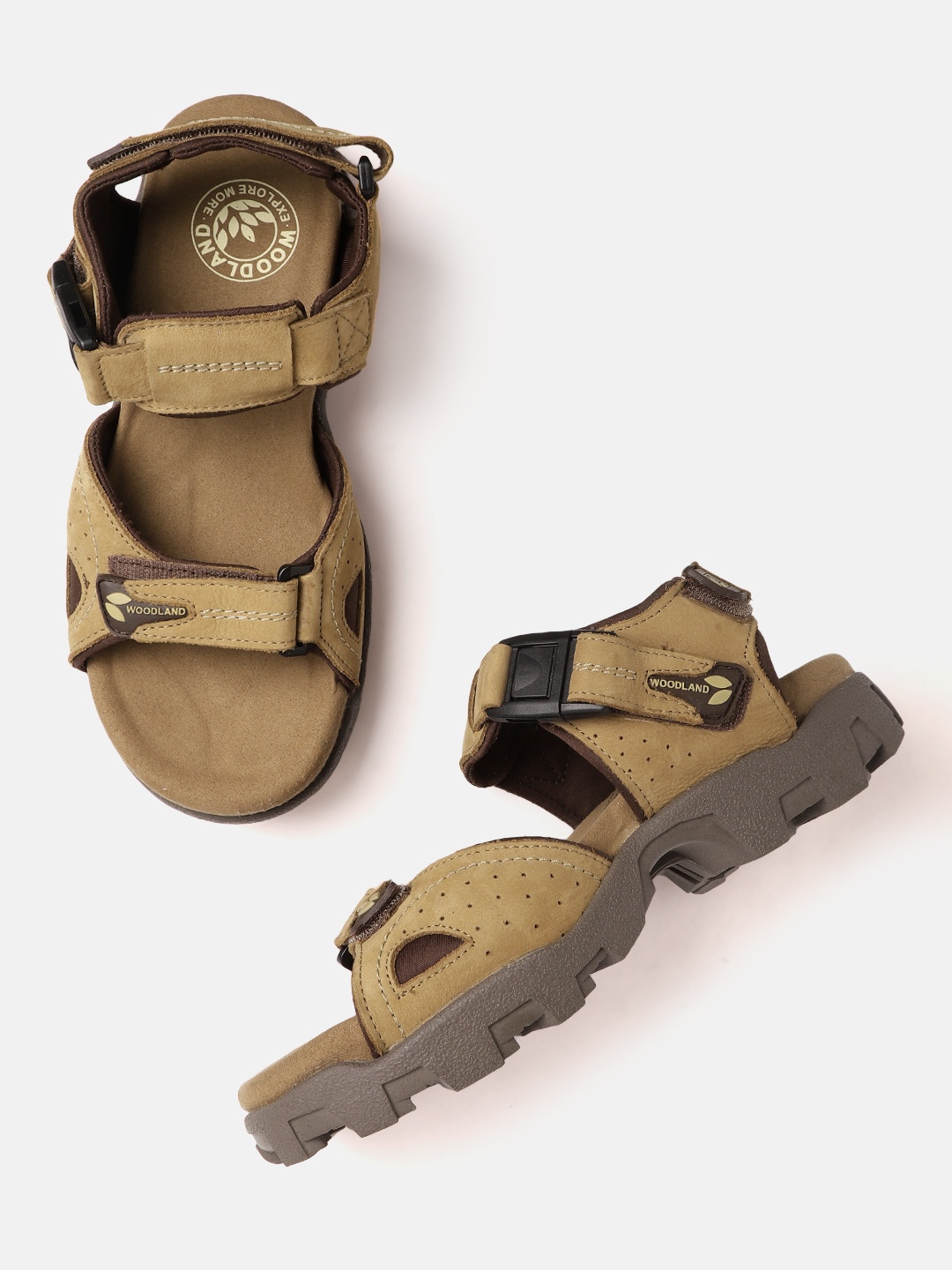 

Woodland Men Perforated Leather Comfort Sandals, Camel brown