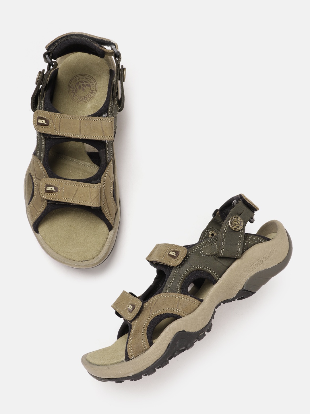 

Woodland Men Nubuck Leather Colourblocked Comfort Sandals, Khaki