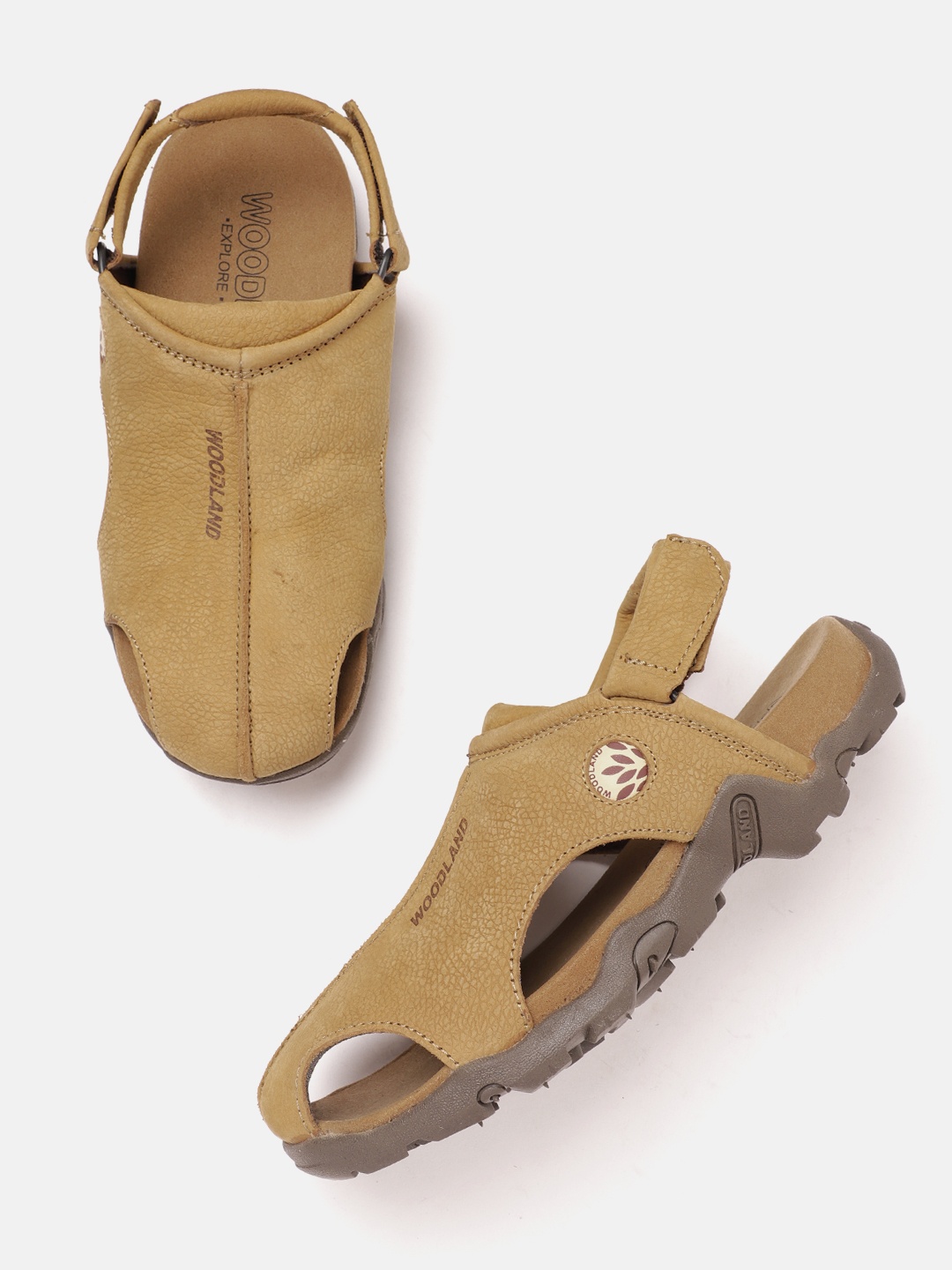 

Woodland Men Camel Brown Nubuck Leather Shoe-Style Sandals