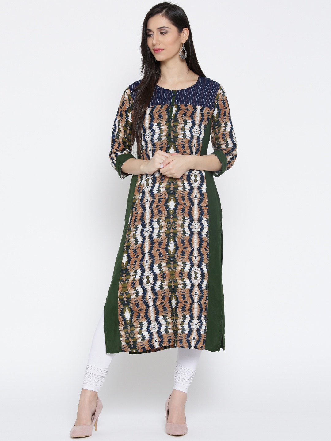 

Shree Women Green & Beige Printed Straight Kurta