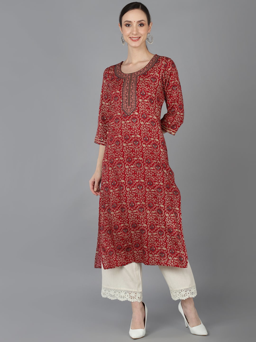 

AHIKA Ethnic Motifs Printed Kurta, Maroon