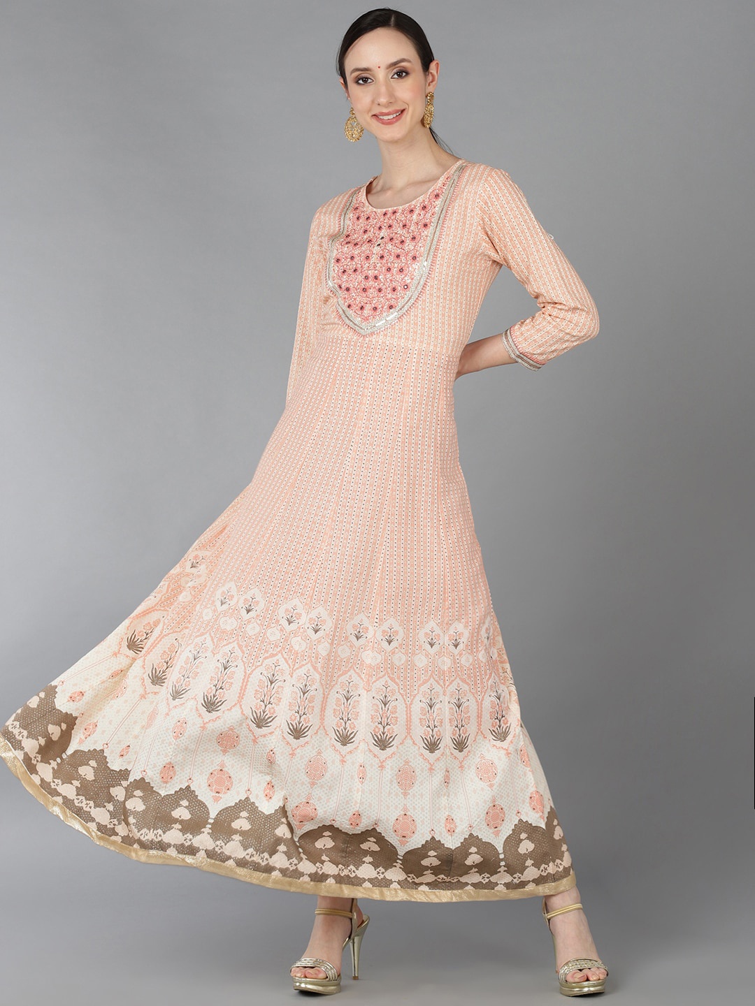 

AHIKA Women Pink Ethnic Motifs Embroidered Thread Work Anarkali Kurta