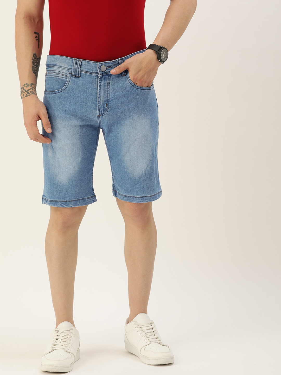 

IVOC Men Regular Fit Solid Cotton Denim Casual Shorts, Blue