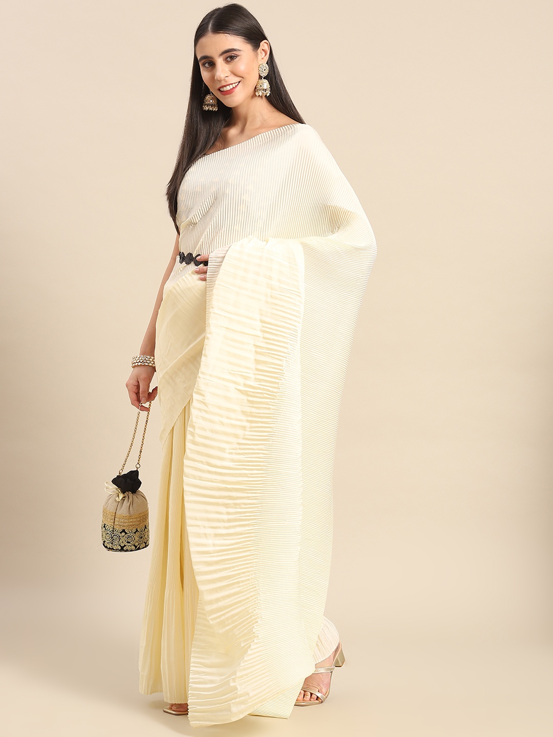 

Anouk Striped Pure Crepe Saree, Cream