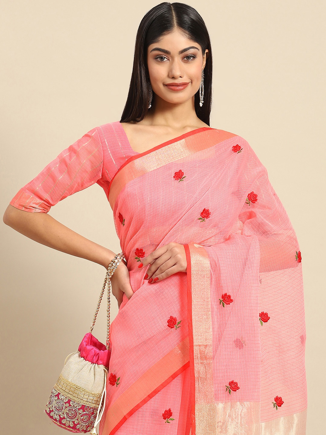 

Anouk Rustic Woman Floral Silk Blend Saree, Pink