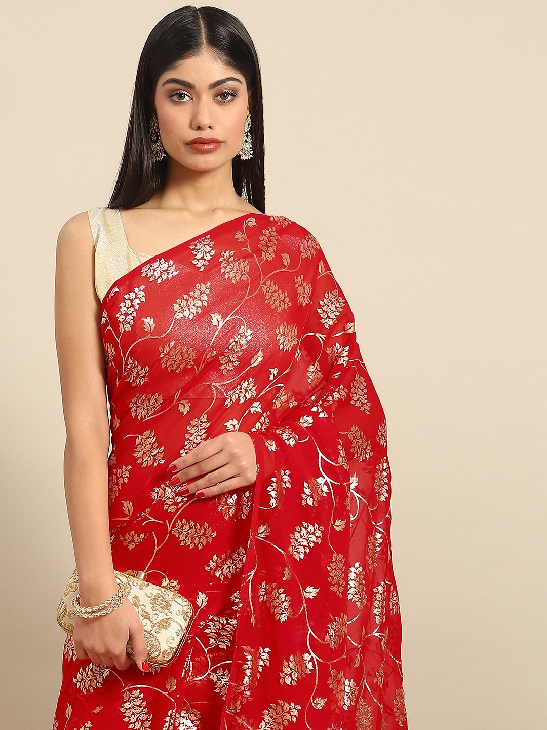 

Anouk Rustic Woman Floral Pure Georgette Saree, Red