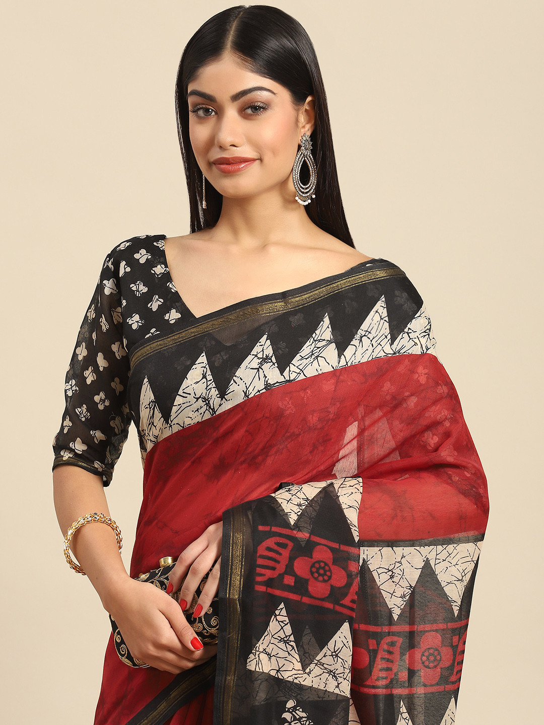 

Anouk Woman Cotton Blend Saree, Red