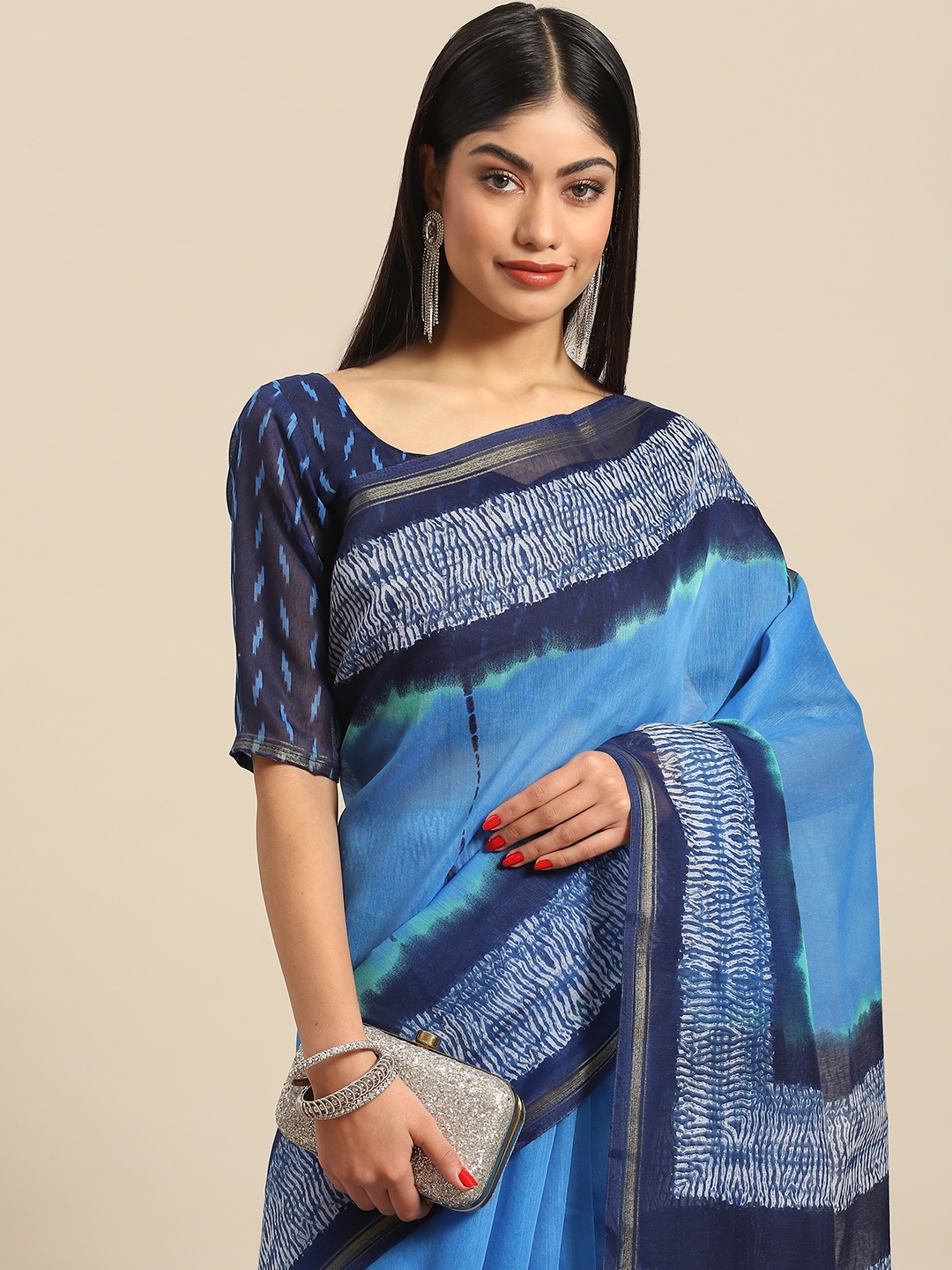 

Anouk Rustic Woman Cotton Blend Saree, Blue