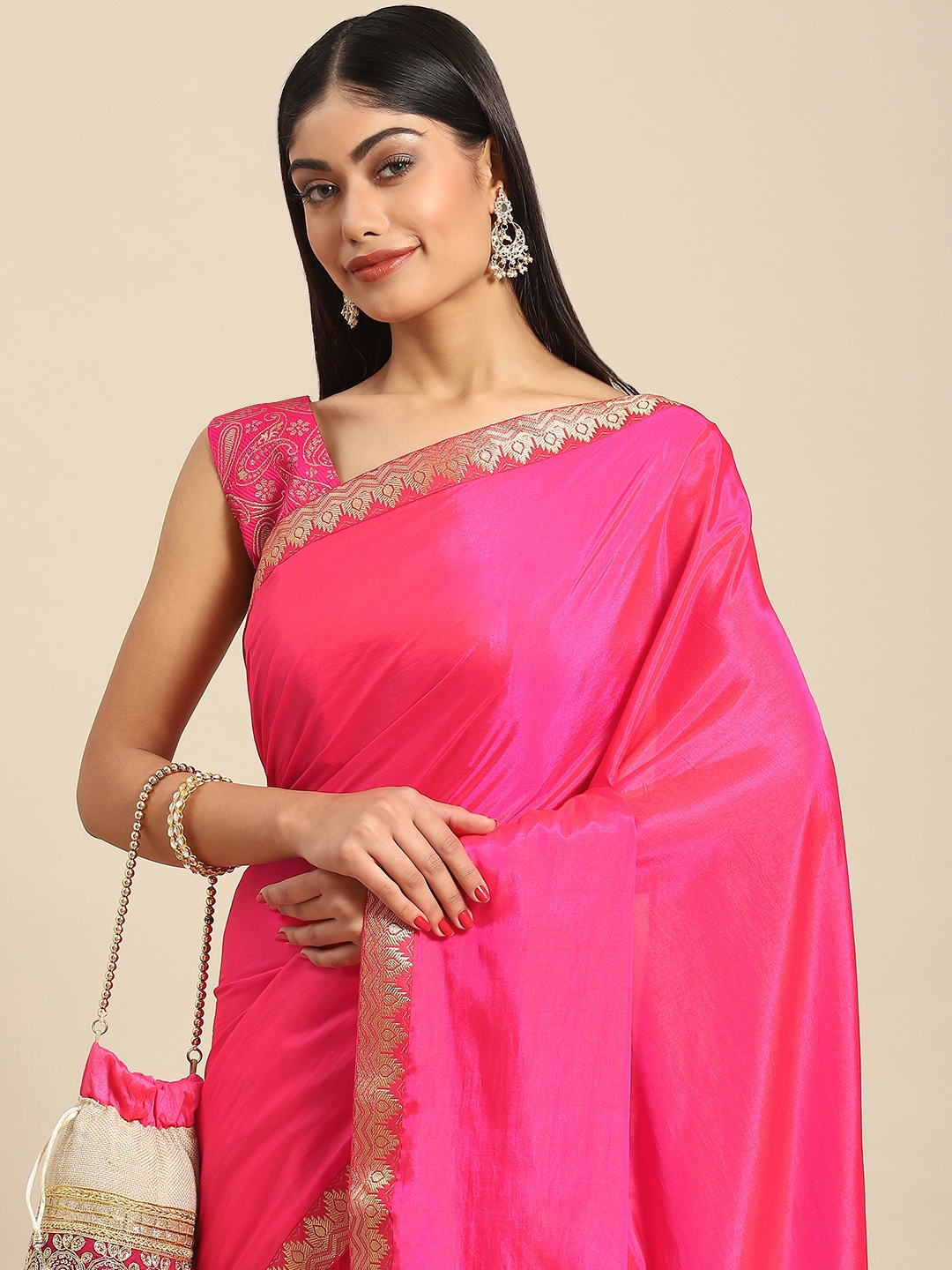 

Anouk Woman Silk Blend Saree, Pink