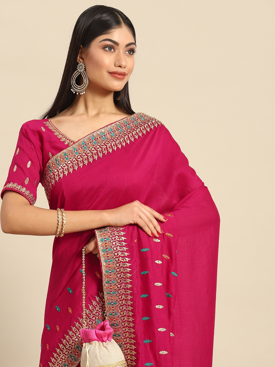 

Anouk Woman Silk Blend Saree, Pink