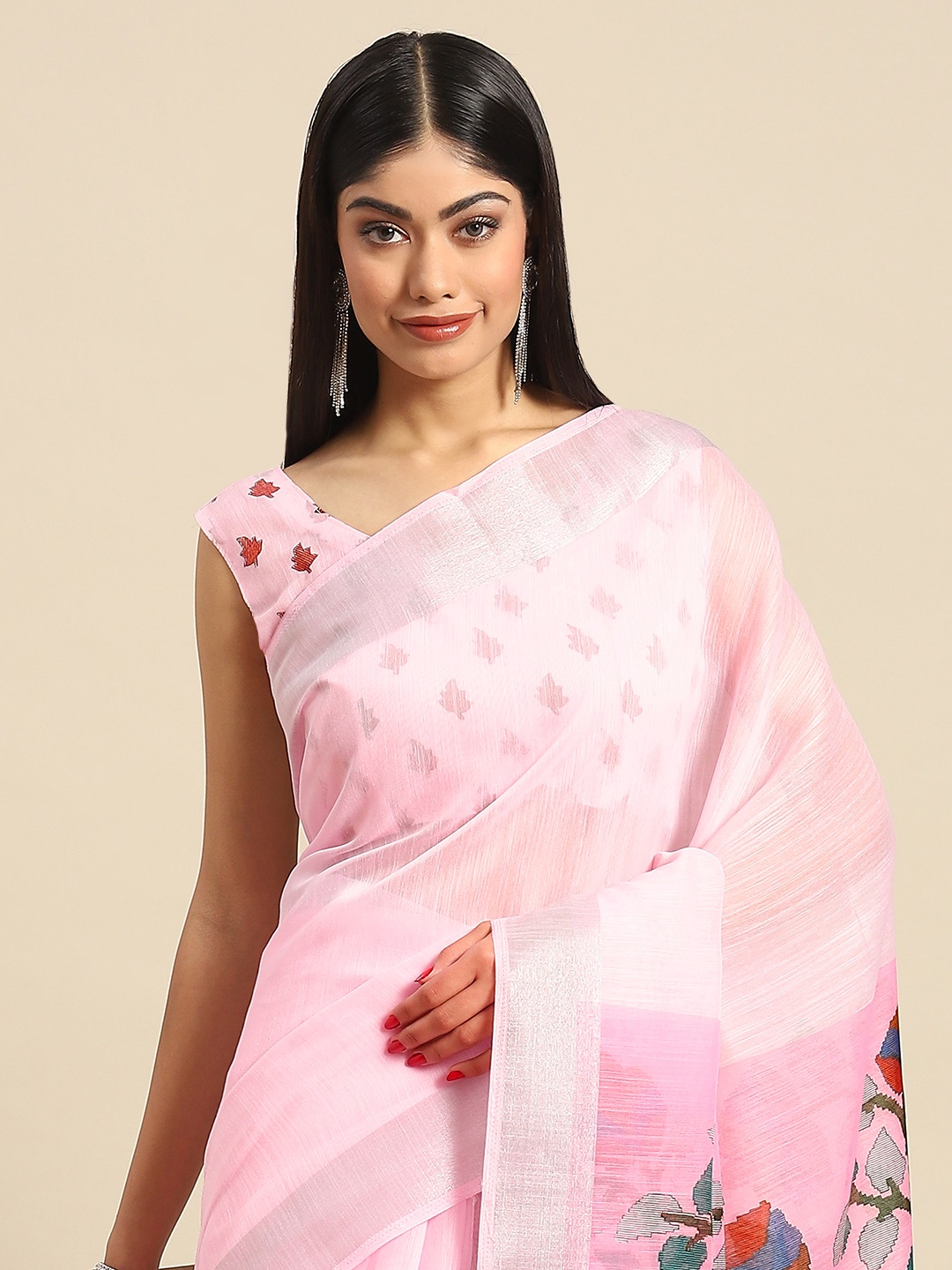 

Anouk Woman Linen Blend Saree, Pink