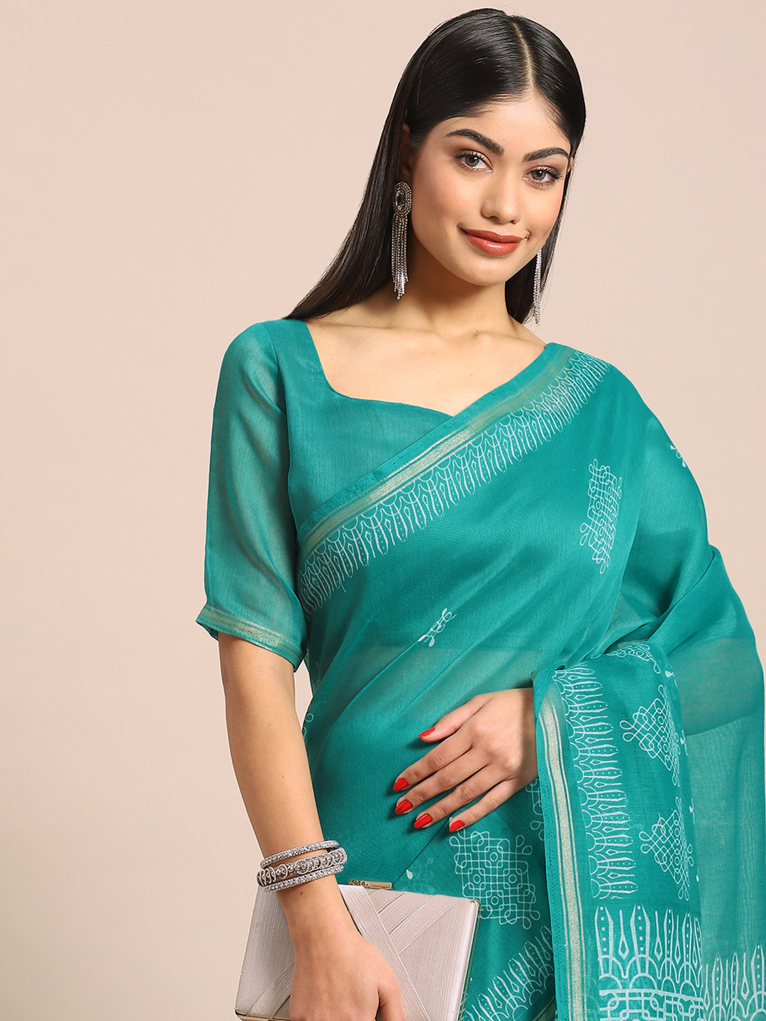 

Anouk Ethnic Motifs Print Banarasi Saree, Blue
