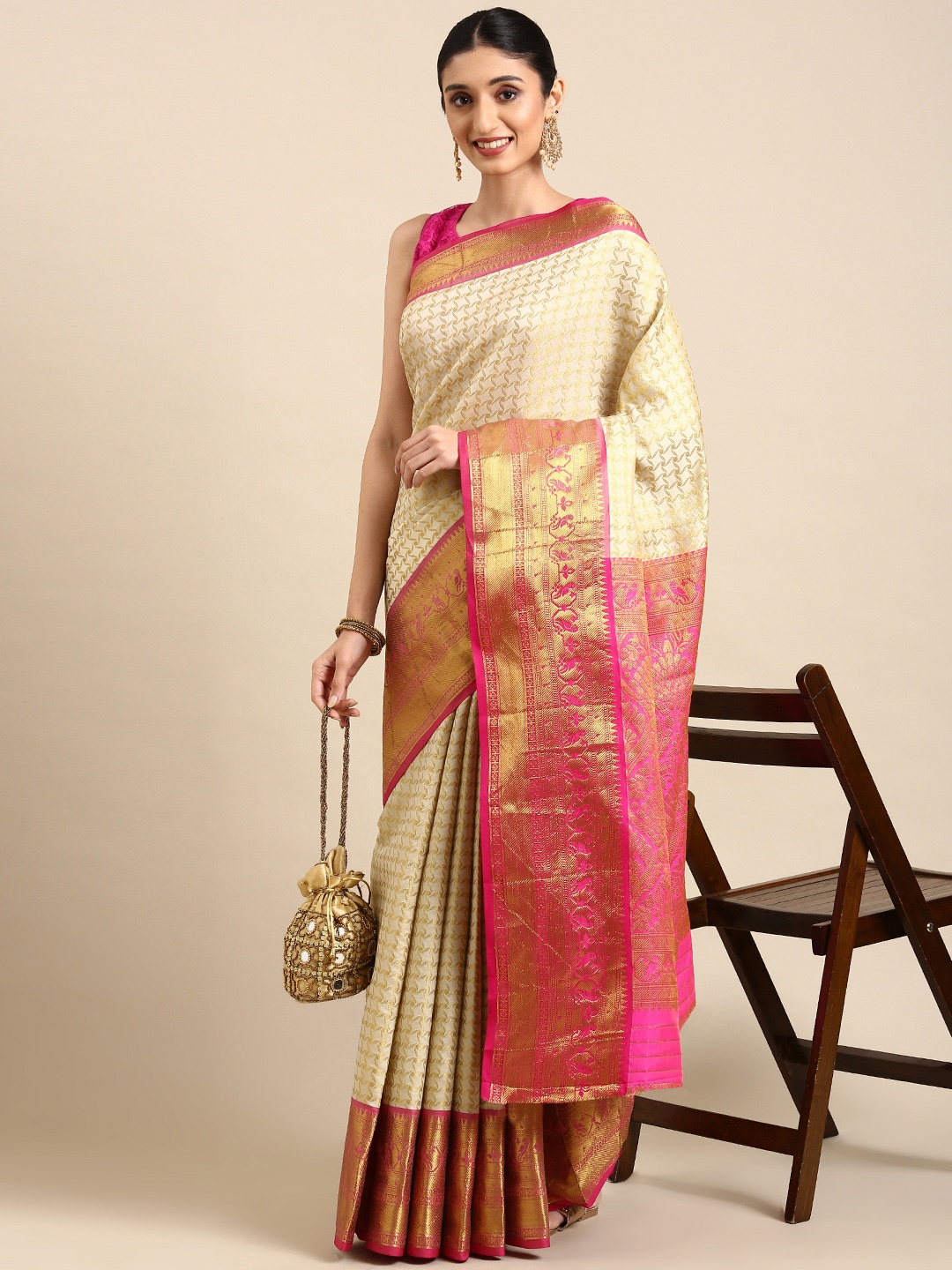 

Royal Rajgharana Saree Woven Design Pure Silk Banarasi Sarees, Beige