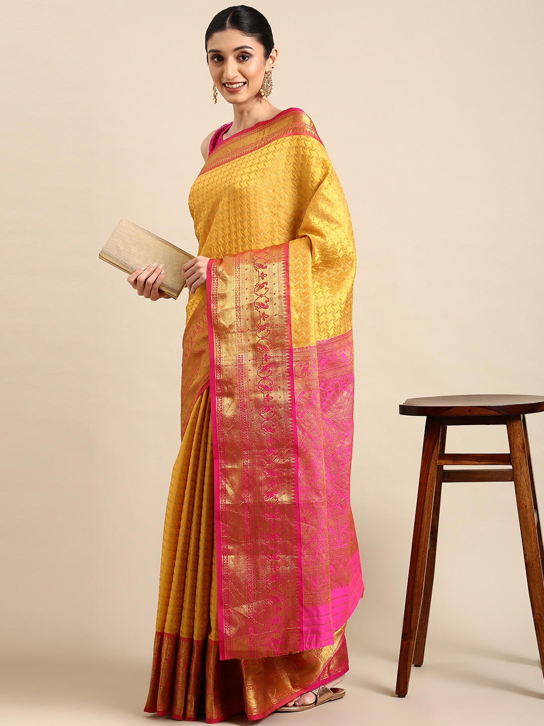 

Royal Rajgharana Saree Woven Design Zari Pure Silk Banarasi Sarees, Yellow
