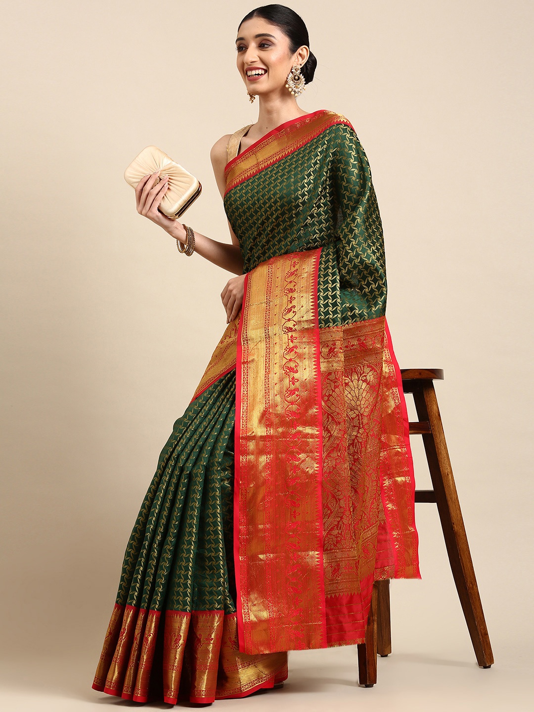 Royal Rajgharana Saree Woven Design Zari Pure Silk Banarasi Sarees, Green