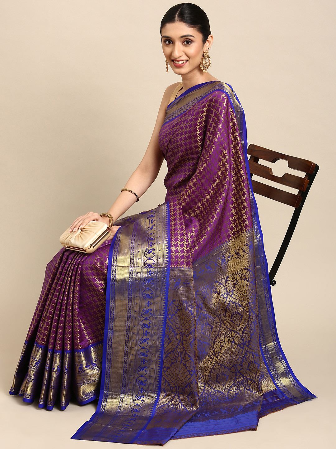 

Royal Rajgharana Saree Woven Design Zari Pure Silk Banarasi Sarees, Purple