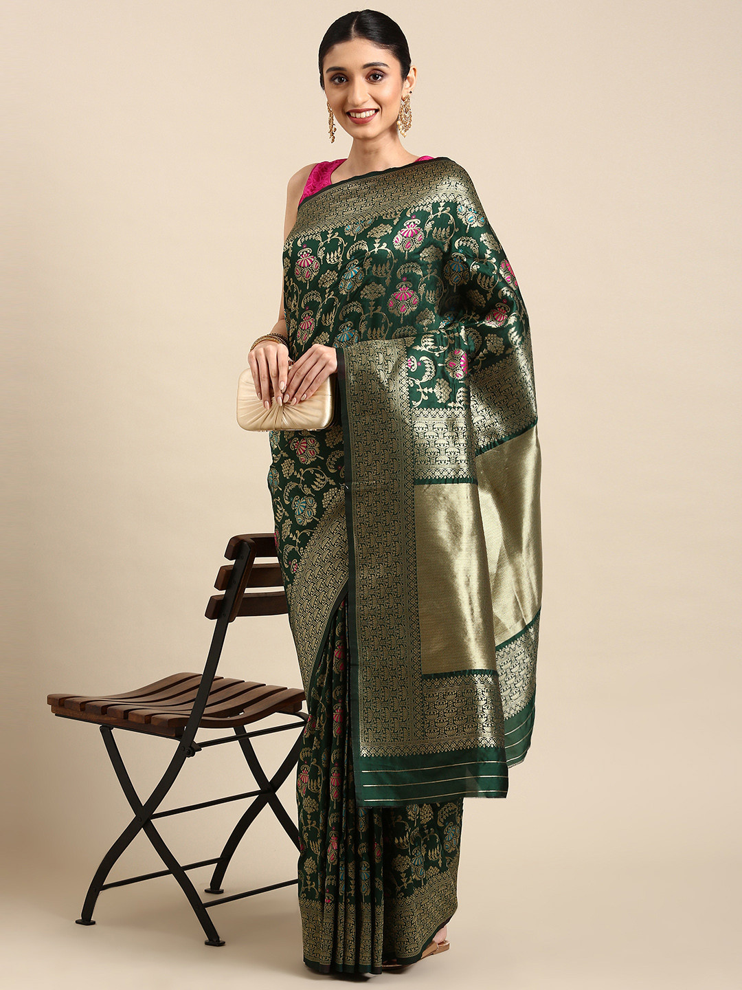 

Royal Rajgharana Saree Ethnic Motifs Zari Pure Silk Banarasi Sarees, Green