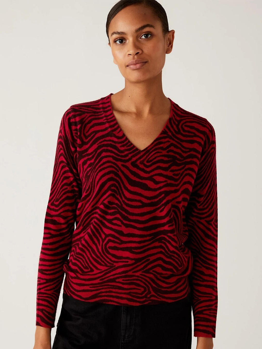 

Marks & Spencer Women Animal Printed Acrylic Pullover, Red