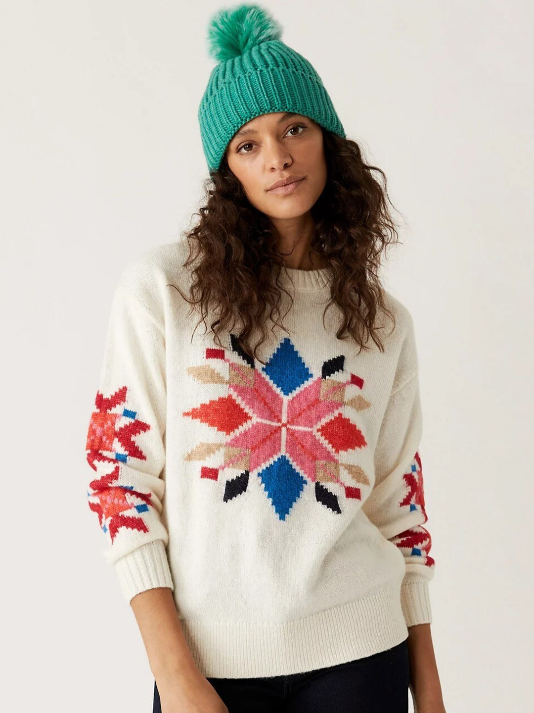 

Marks & Spencer Women Floral Printed Pullover, Cream