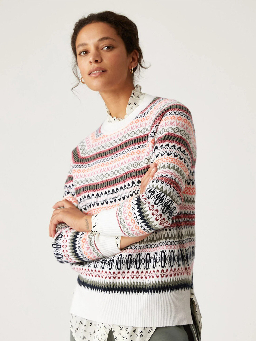 

Marks & Spencer Women Acrylic Printed Pullover, White