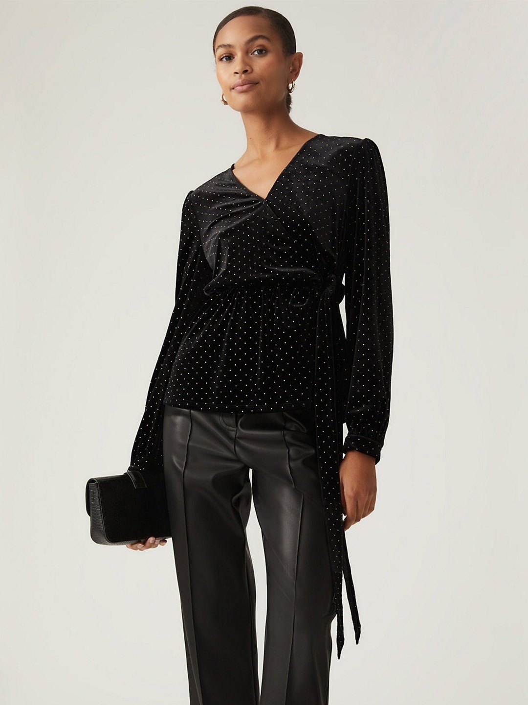 

Marks & Spencer Polka Dots Print Top, Black