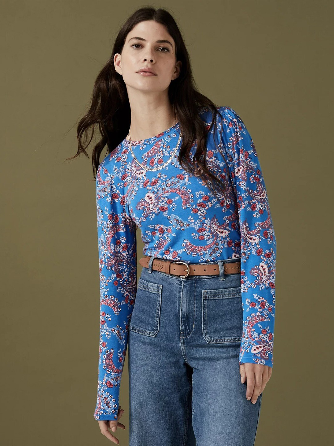

Marks & Spencer Floral Long Slevees Top, Blue