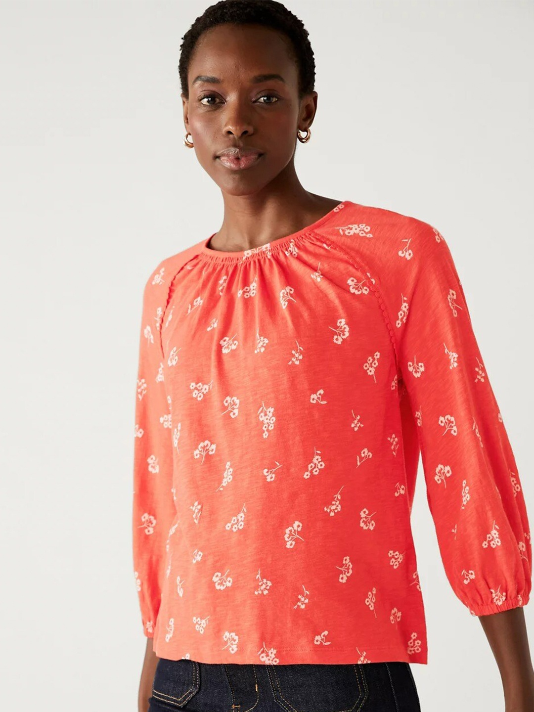 

Marks & Spencer Floral Print Cotton Top, Red