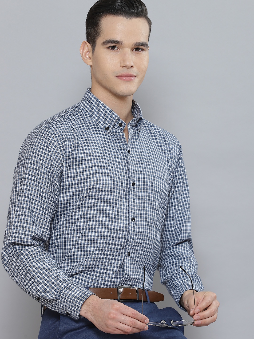 

DENNISON Men Smart Shepherd Checked Cotton Formal Shirt, Teal
