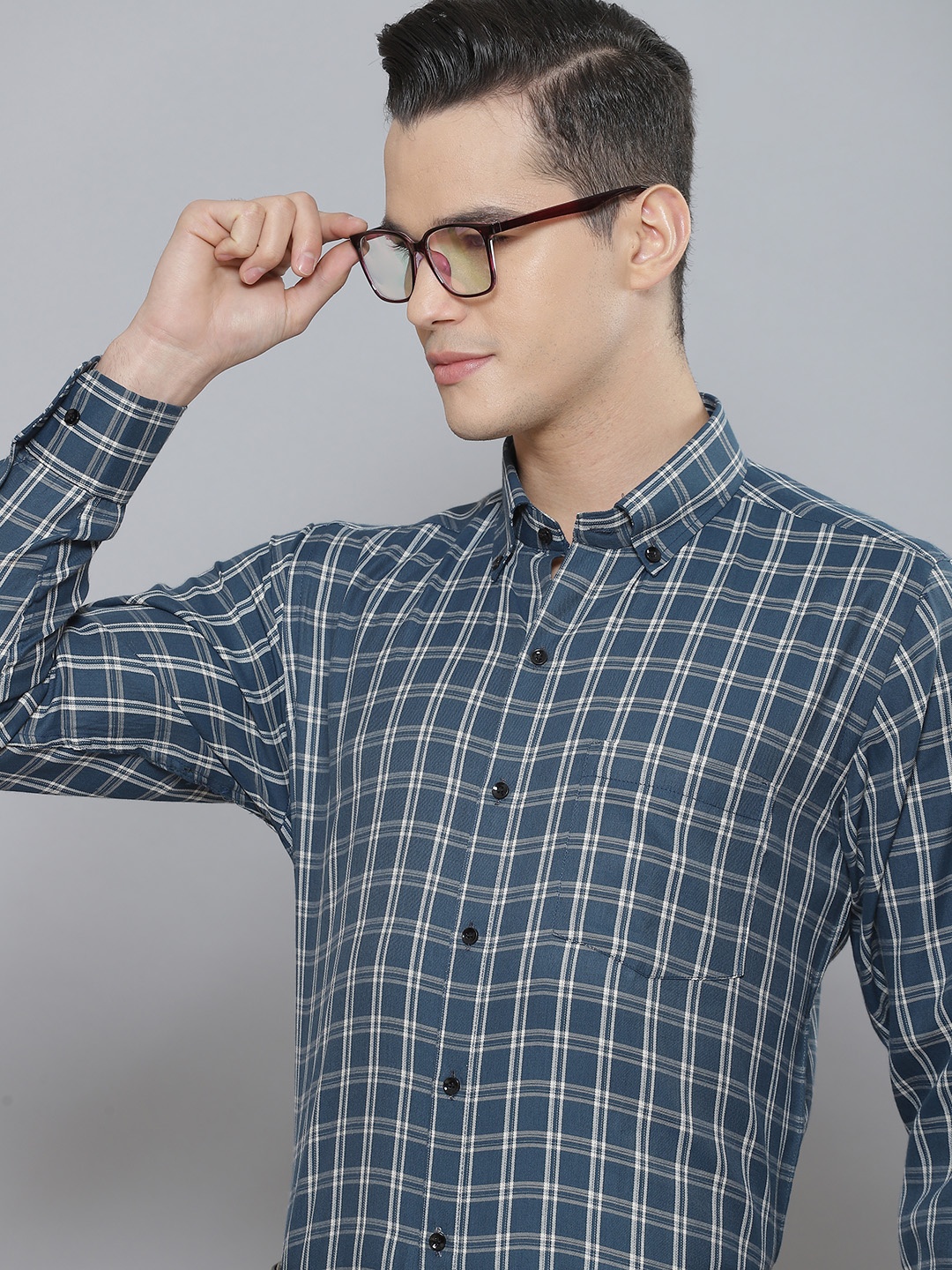 

DENNISON Men Smart Gingham Checked Cotton Formal Shirt, Teal