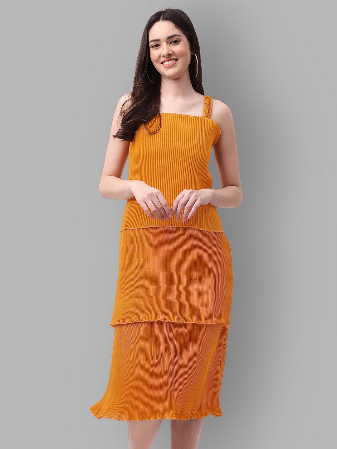 

ASPORA Layered Crepe A-Line Dress, Mustard
