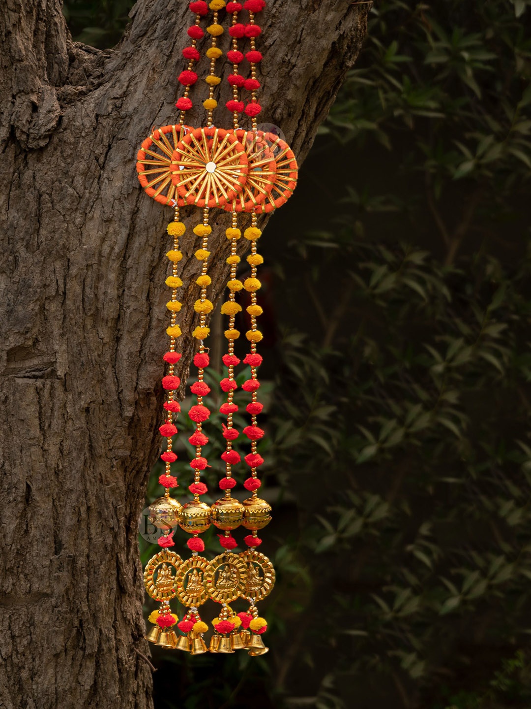 BS AMOR Set Of 5 Red & Yellow Hanging Latkans Decor